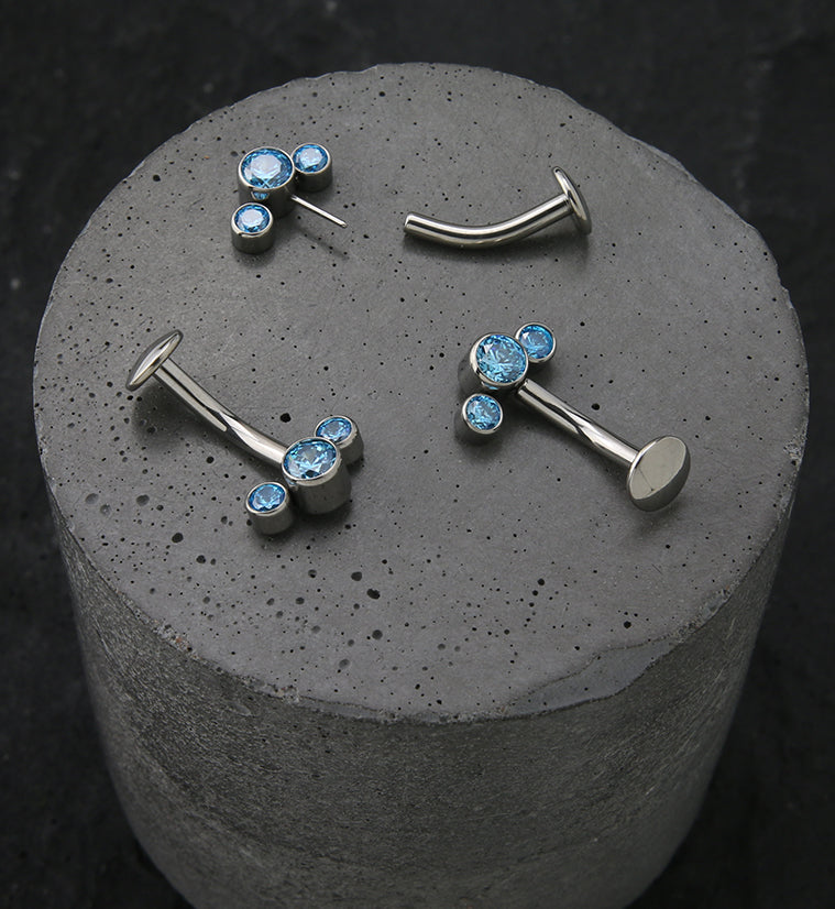 Triple Aqua CZ Titanium Threadless Floating Belly Button Ring