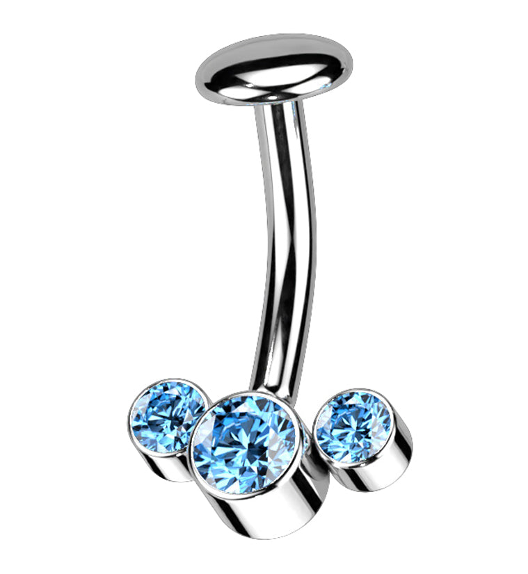 Triple Aqua CZ Titanium Threadless Floating Belly Button Ring