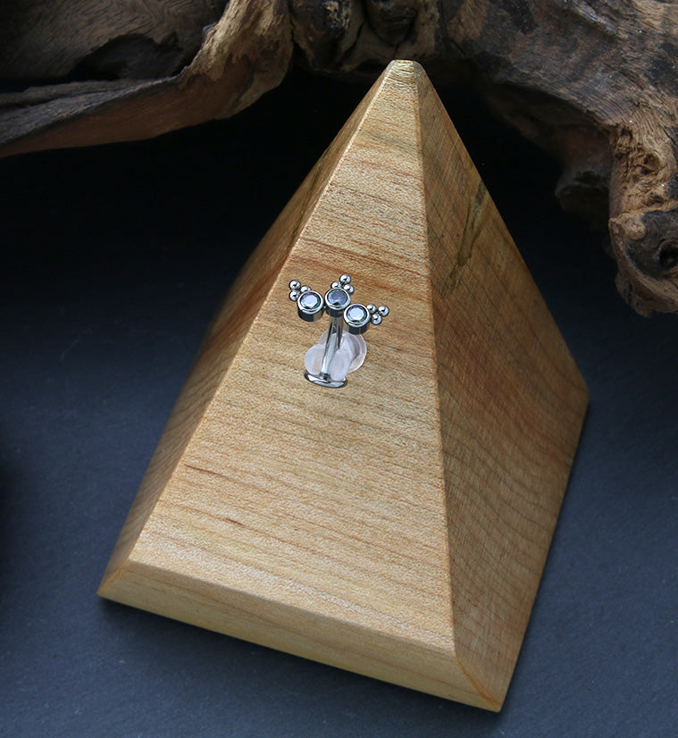 Triple Beaded Black Aurora CZ Titanium Threadless Floating Belly Button Ring (Convex Disk)