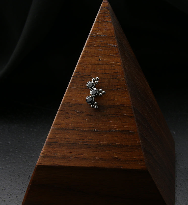 Triple Beaded Black CZ Curve Titanium Threadless Top