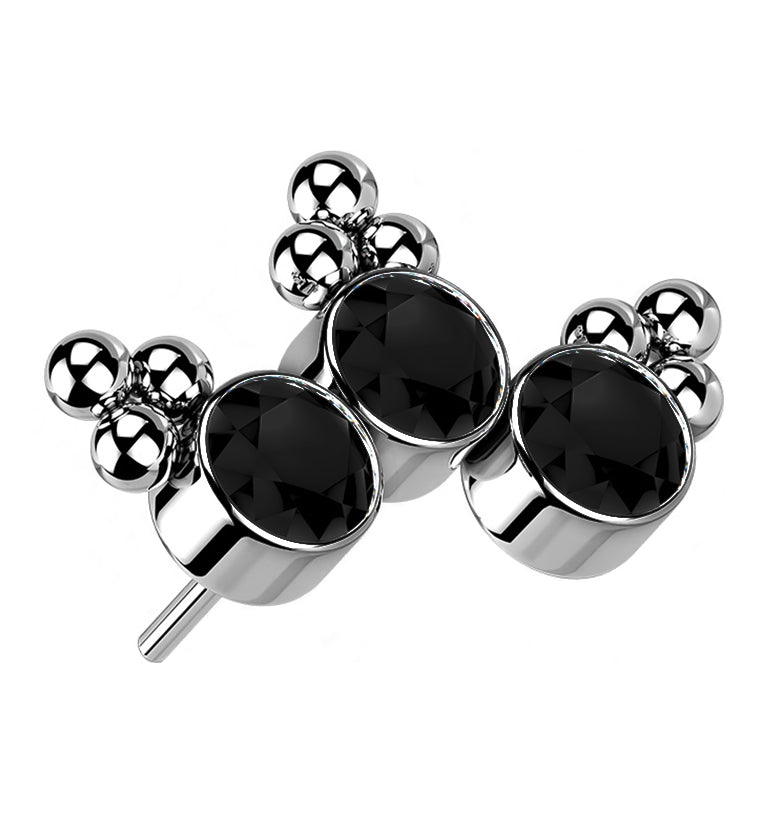 Triple Beaded Black CZ Curve Titanium Threadless Top