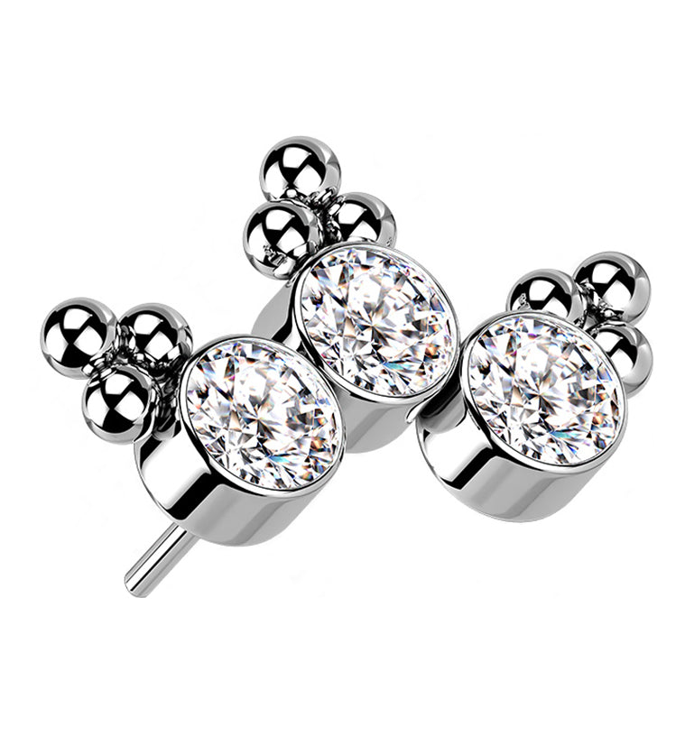 Triple Beaded Clear CZ Curve Titanium Threadless Top