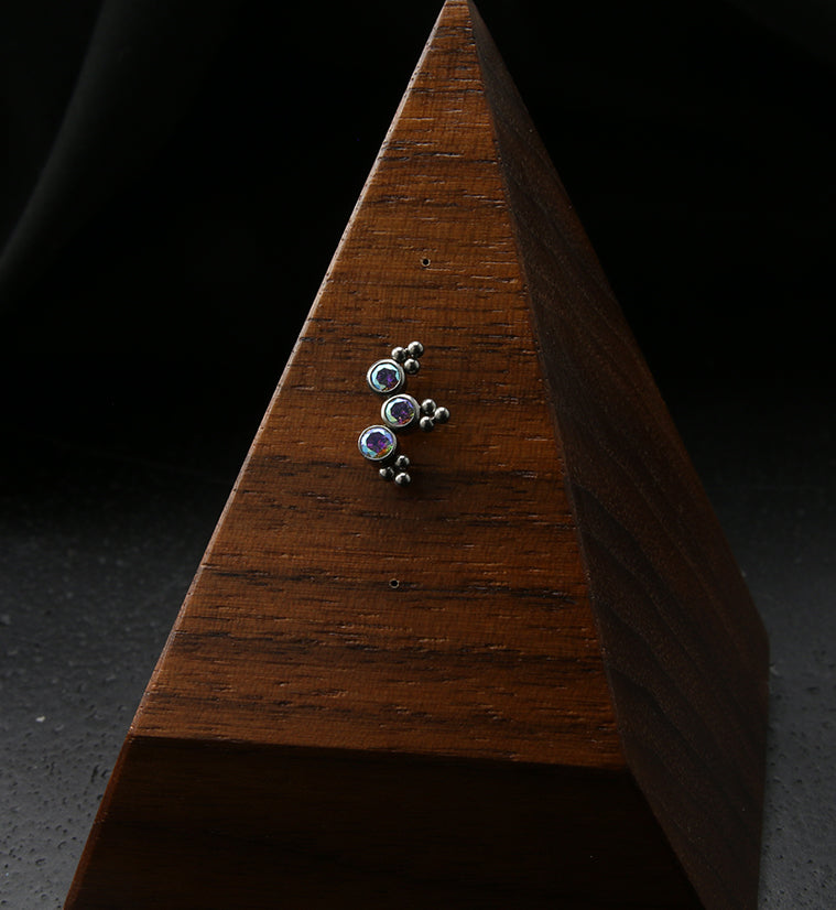 Triple Beaded Rainbow Aurora CZ Curve Titanium Threadless Top