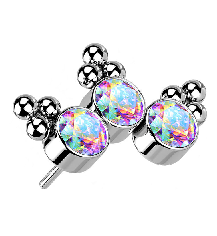 Triple Beaded Rainbow Aurora CZ Curve Titanium Threadless Top