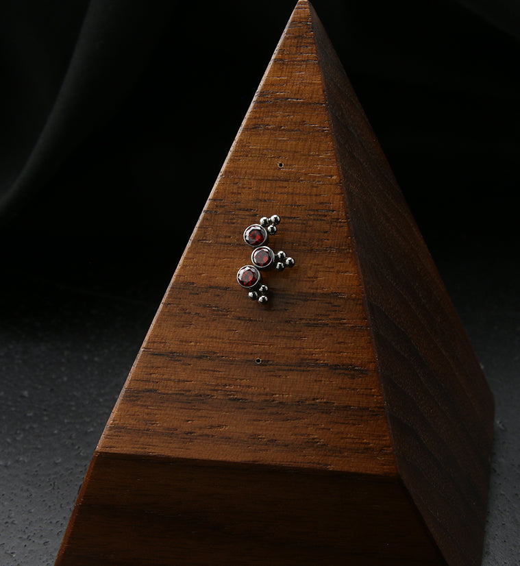 Triple Beaded Red CZ Curve Titanium Threadless Top