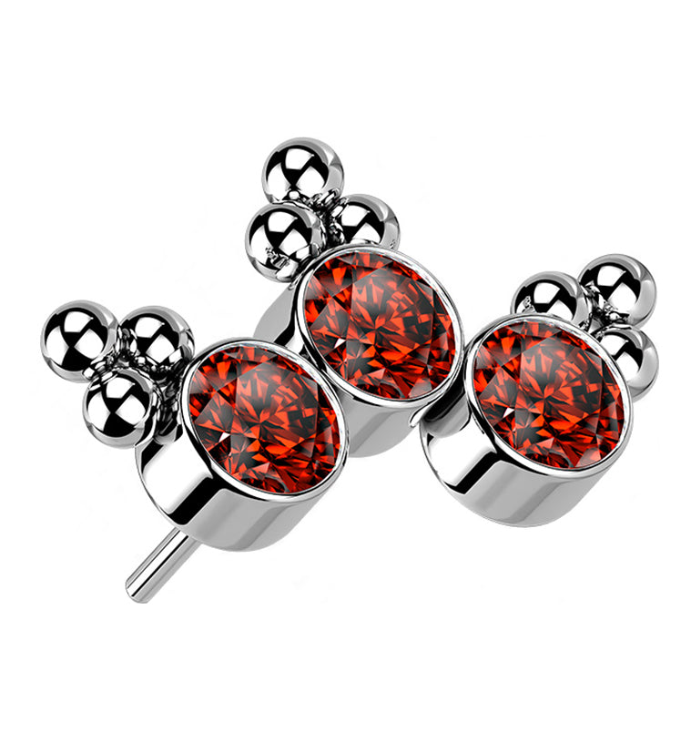 Triple Beaded Red CZ Curve Titanium Threadless Top