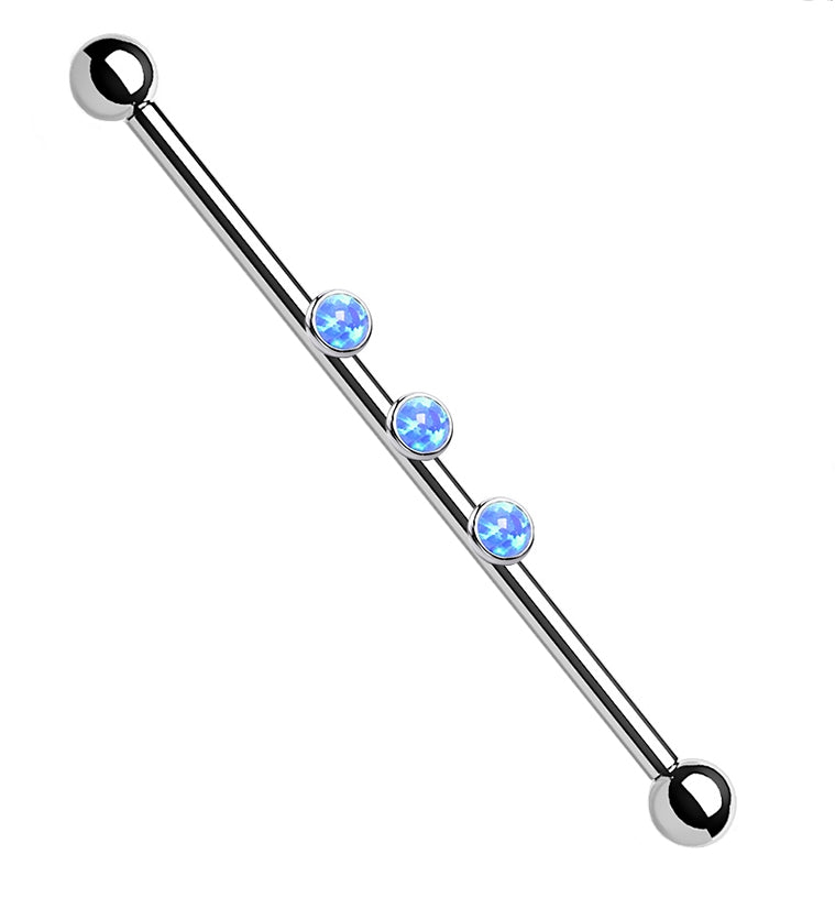 Triple Blue Opalite Titanium Industrial Barbell