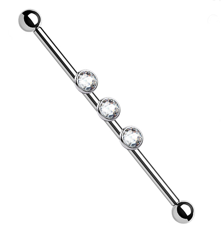 Triple Clear CZ Titanium Industrial Barbell