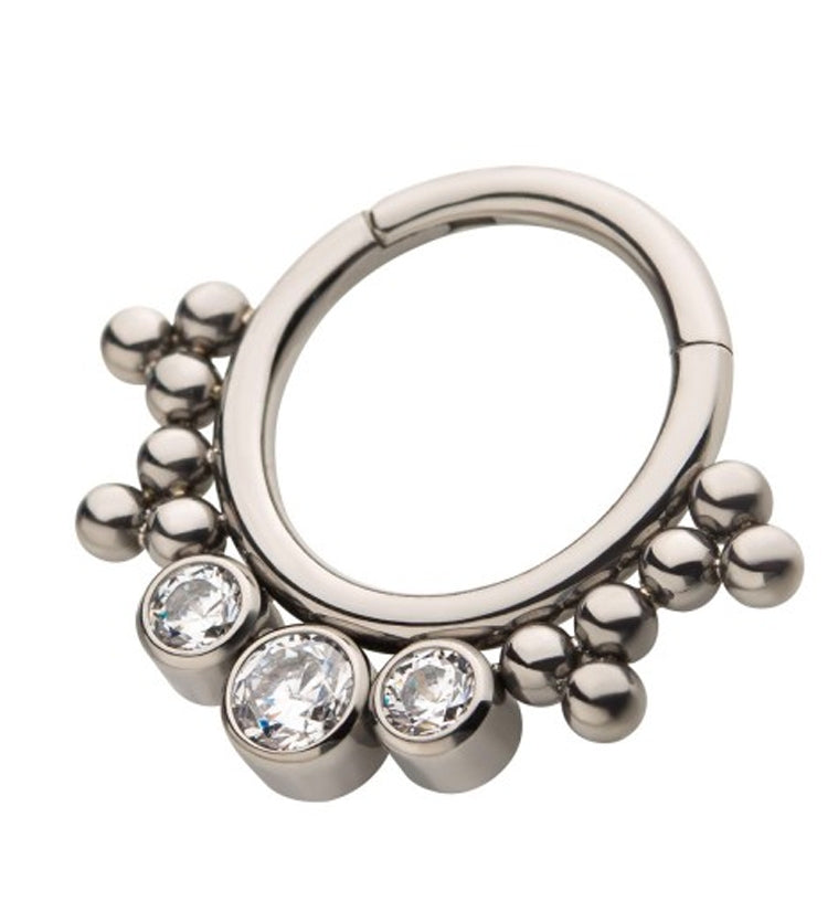 Cluster Beaded Triple CZ Titanium Hinged Segment Ring