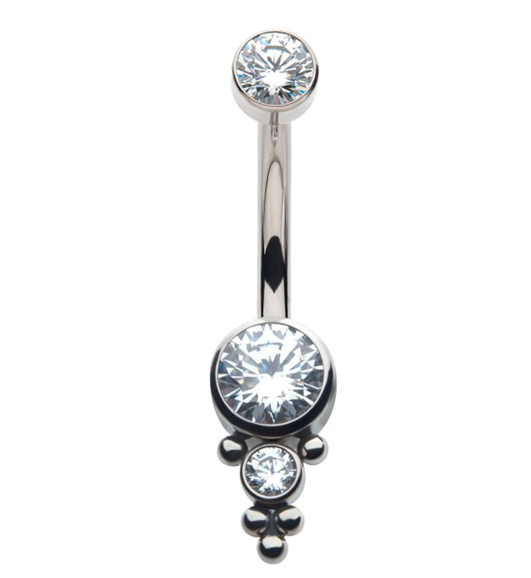 Triple CZ Drop Bead Titanium Belly Button Ring