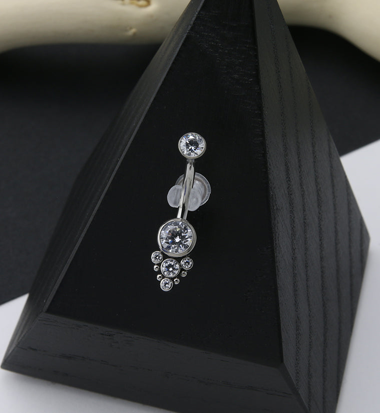 Triple CZ Drop Cluster Titanium Belly Button Ring