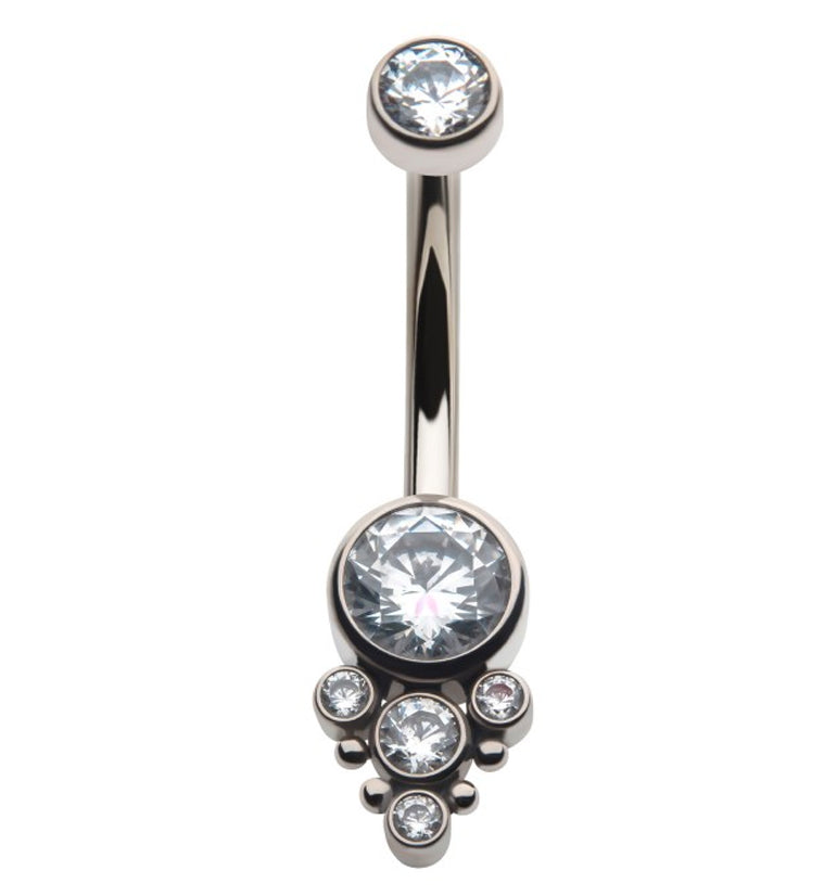 Triple CZ Drop Cluster Titanium Belly Button Ring