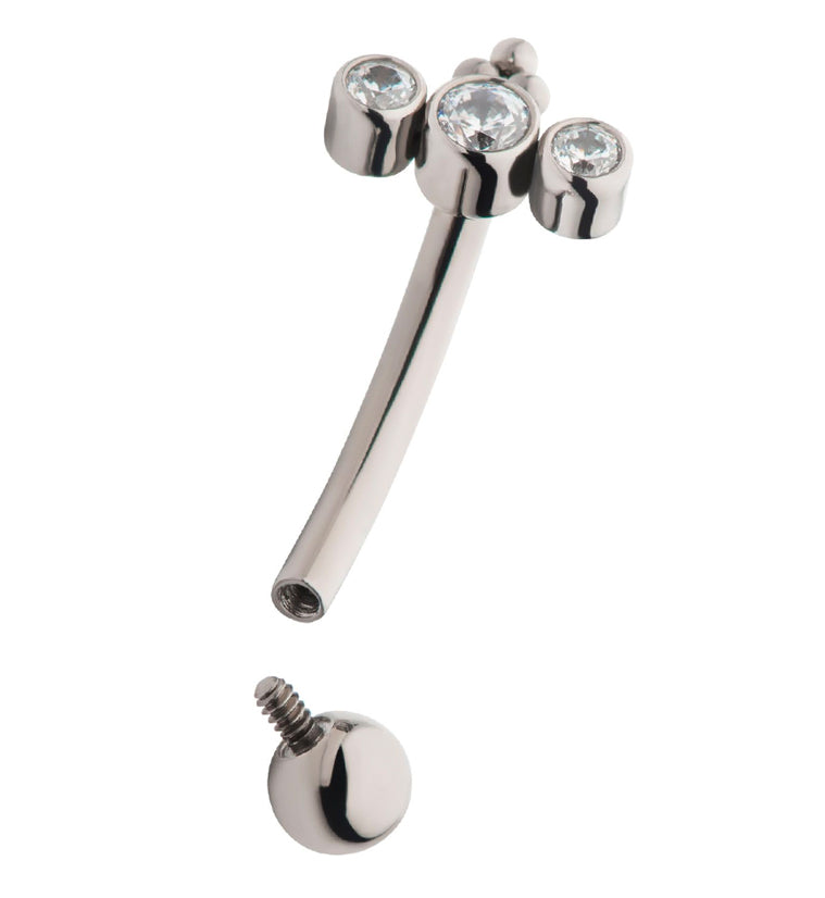 Triple CZ Internally Threaded Titanium Curved Barbell