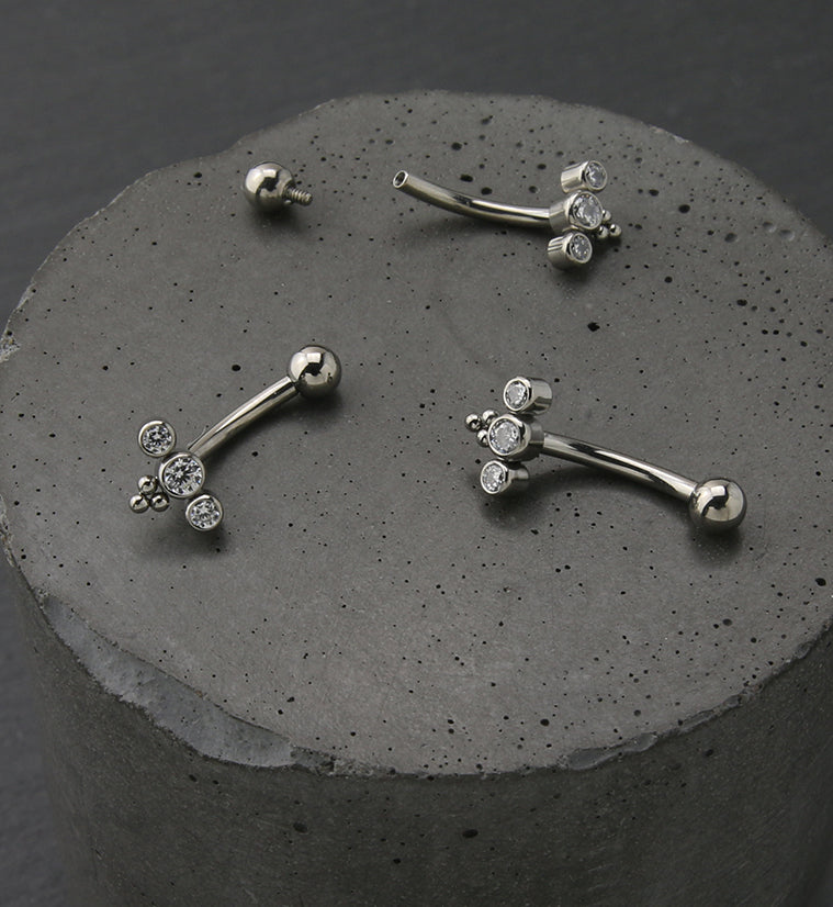 Triple CZ Internally Threaded Titanium Curved Barbell