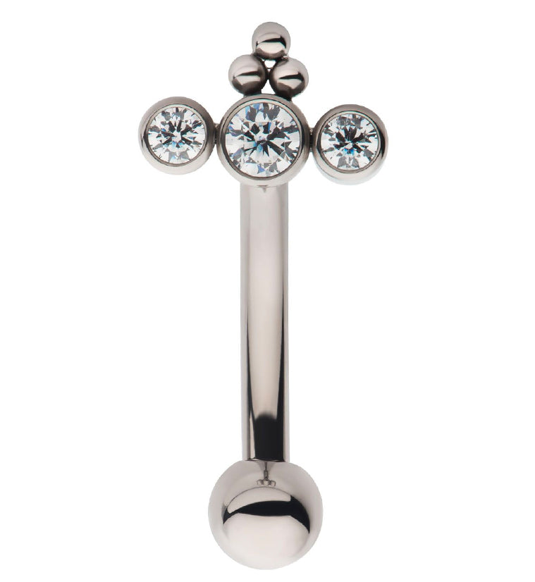 Triple CZ Internally Threaded Titanium Curved Barbell