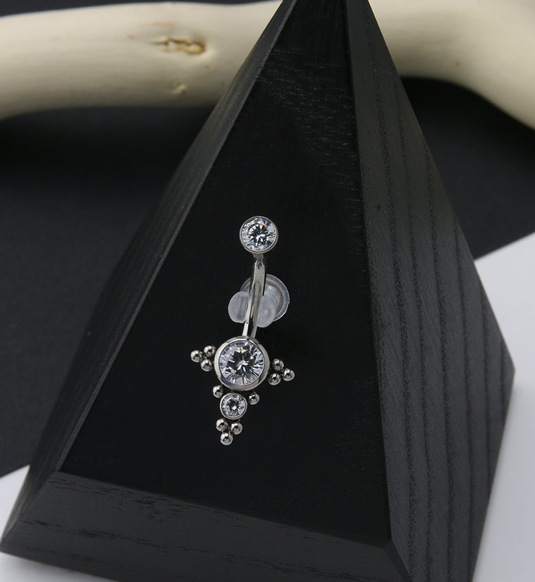 Triple CZ Multiple Cluster Bead Titanium Belly Button Ring