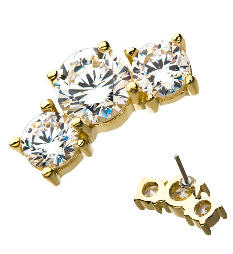 14kt Gold Triple CZ Threadless Top