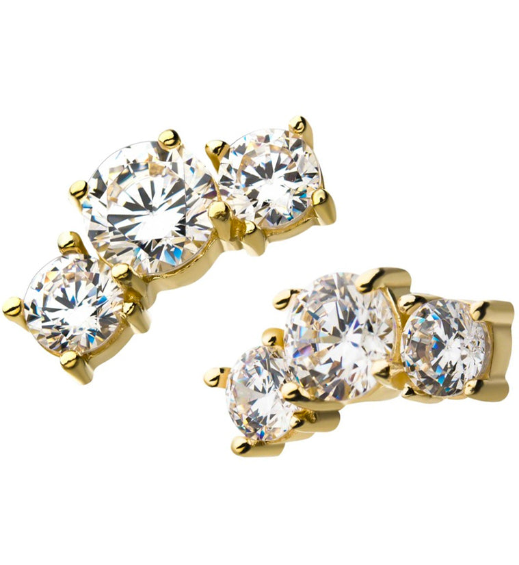 14kt Gold Triple CZ Threadless Top