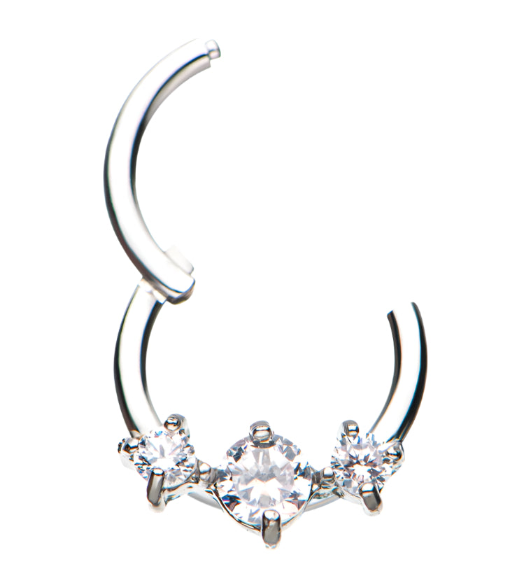 Rose Gold PVD Triple CZ Prong Hinged Segment Ring