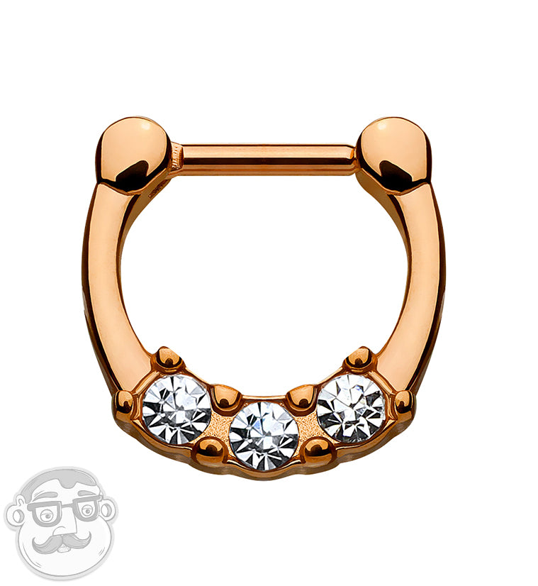 16G PVD Black Triple CZ Gem Stainless Steel Septum Clicker