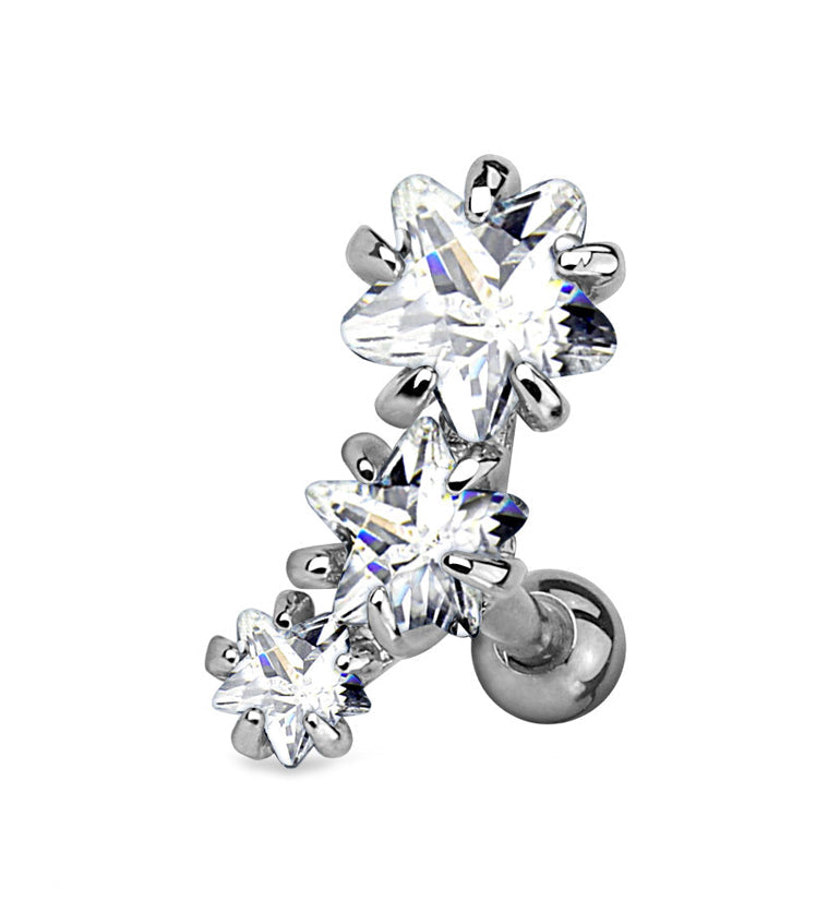 Clear Triple Star CZ Tragus / Cartilage Barbell