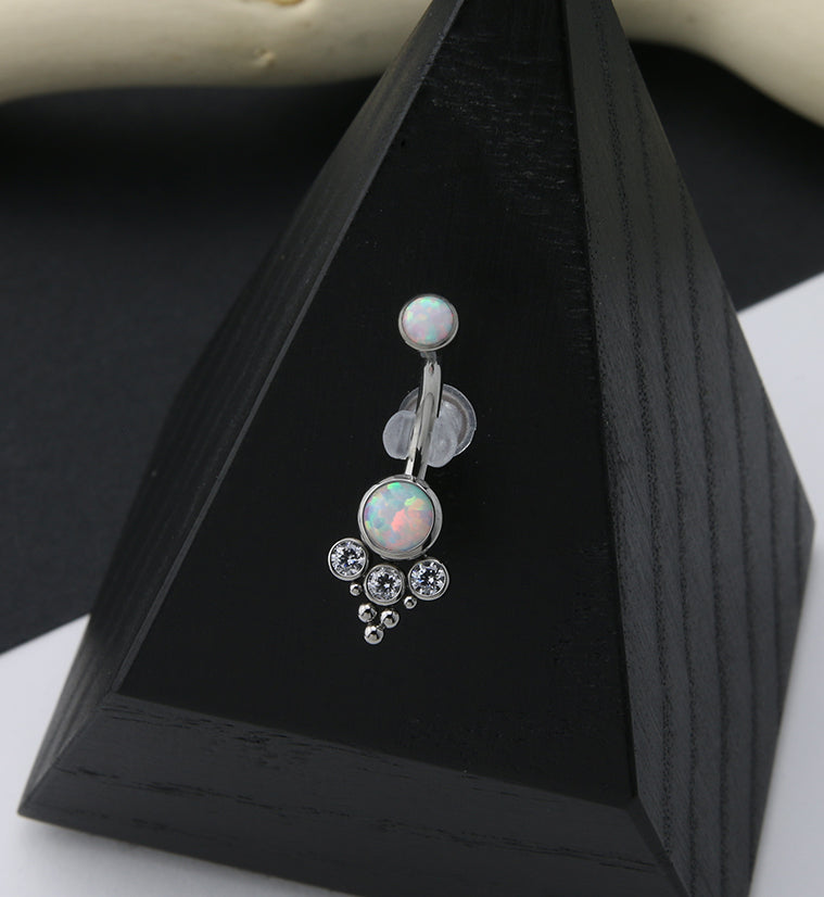 Triple CZ Titanium White Opal Belly Button Ring