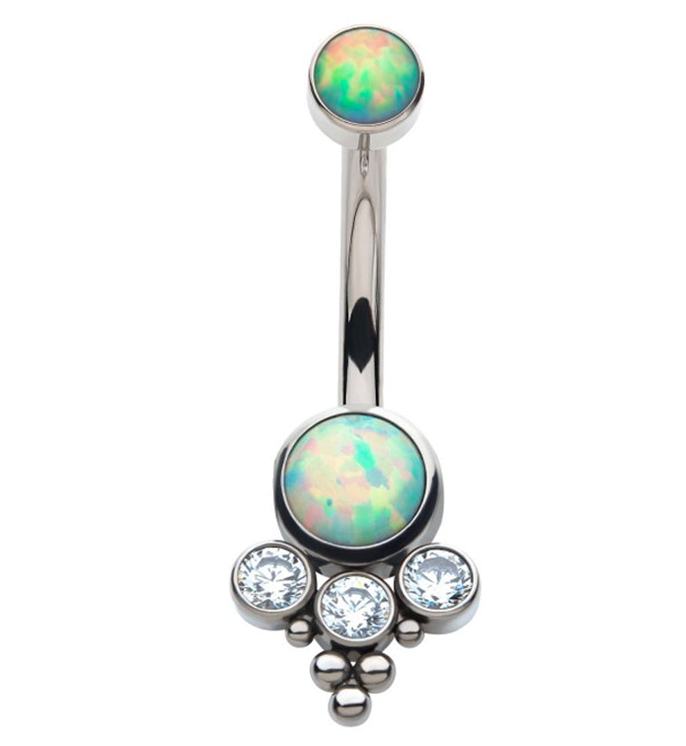 Triple CZ Titanium White Opal Belly Button Ring