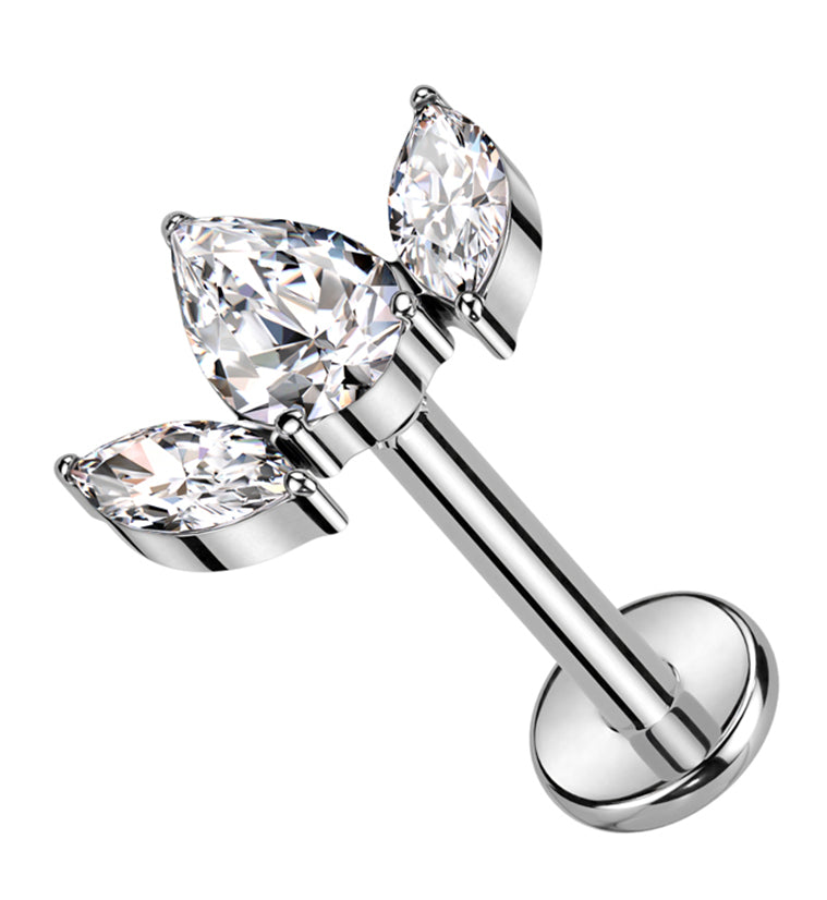 Triple Empress Clear CZ Titanium Internally Threaded Labret