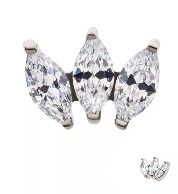 Triple Empress CZ Threadless Titanium Top