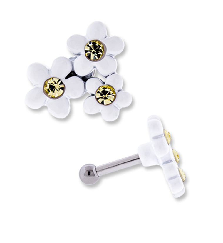16G Triple White Flower Tragus / Cartilage Barbell