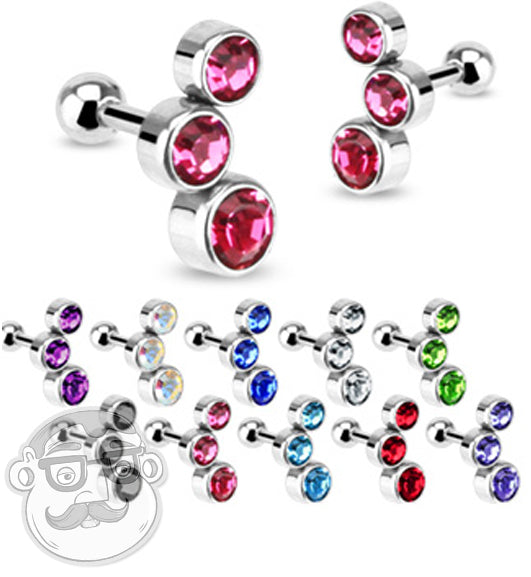Triple CZ Gem Color Cartilage Ring