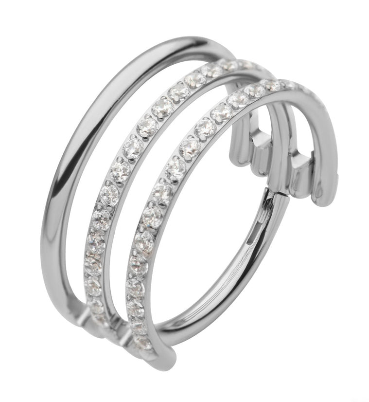 Triple Interval Double CZ Row Titanium Hinged Segment Ring