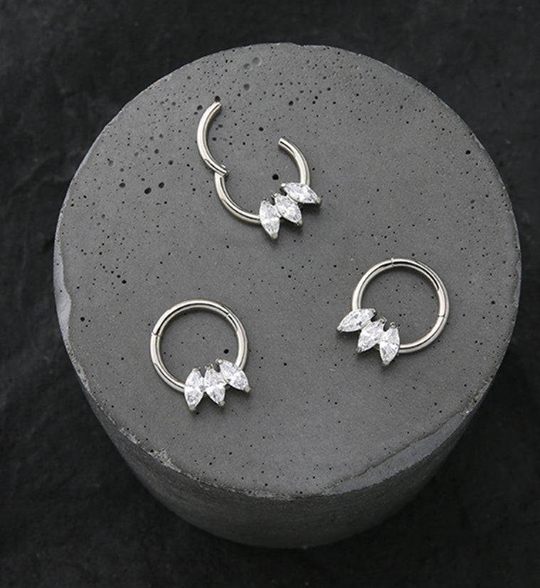 Triple Marquise CZ Titanium Hinged Segment Ring