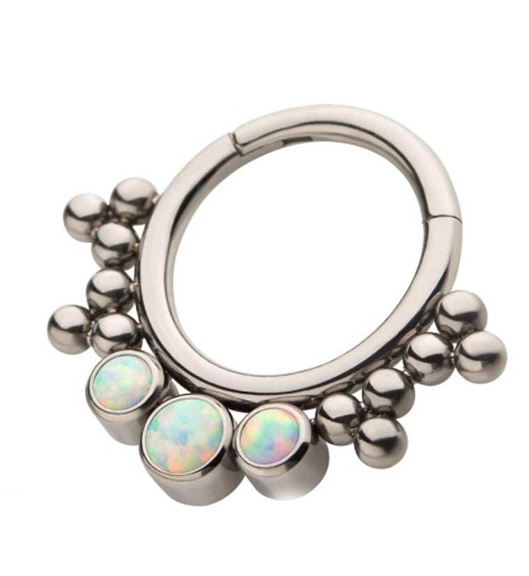 Cluster Beaded Triple Opalite Titanium Hinged Segment Ring