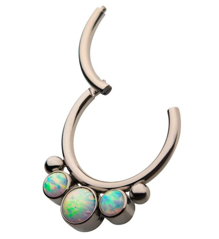 Titanium Hinged Triple Opalite Double Bead Segment Ring