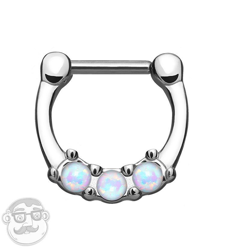 16G Triple Opalite Stainless Steel Septum Clicker