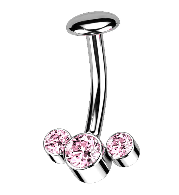 Triple Pink CZ Titanium Threadless Floating Belly Button Ring