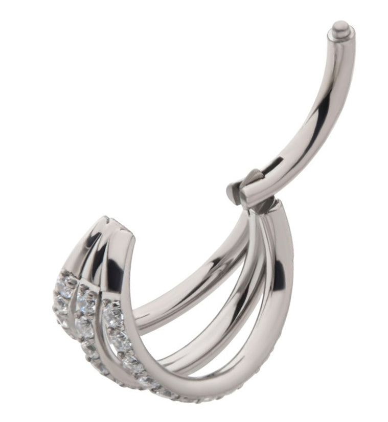 Triple CZ Row Titanium Hinged Segment Ring