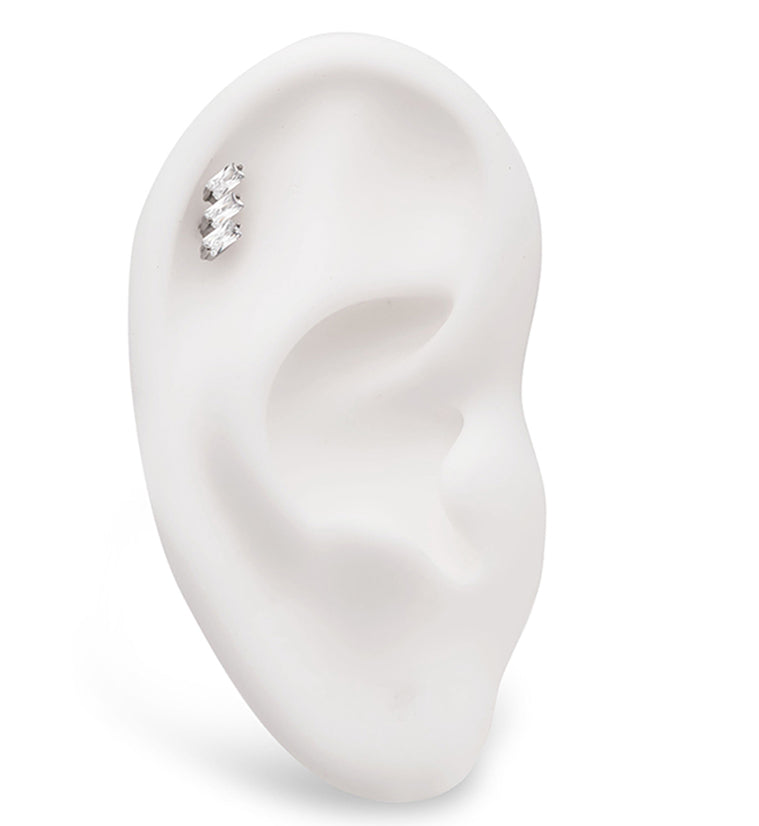 Triple Slant Rainbow Aurora CZ Internally Threaded Titanium Top