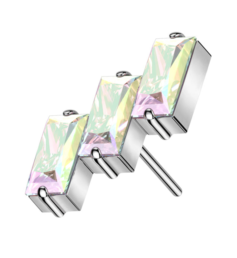 Triple Slant Rainbow Aurora CZ Threadless Titanium Top
