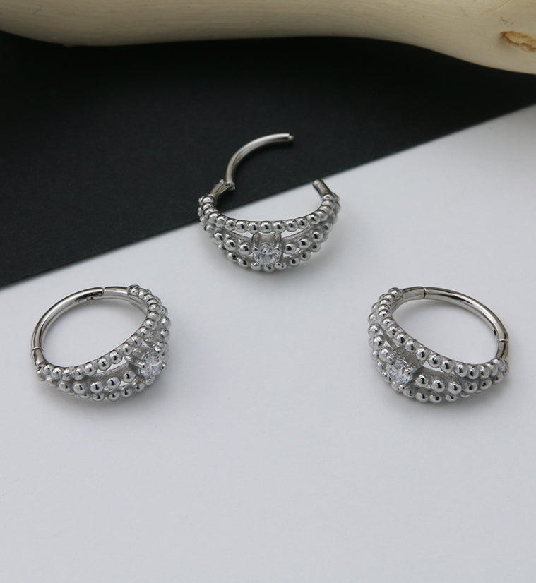 Triple Stacked Bead CZ Hinged Segment Ring