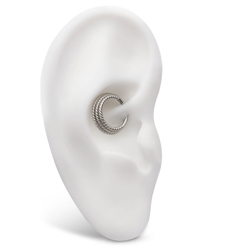 Triple Stacked Twist Stainless Steel Hinged Segment Ring