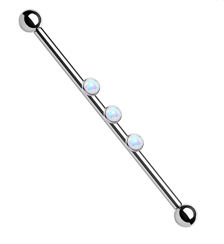 Triple White Opalite Titanium Industrial Barbell