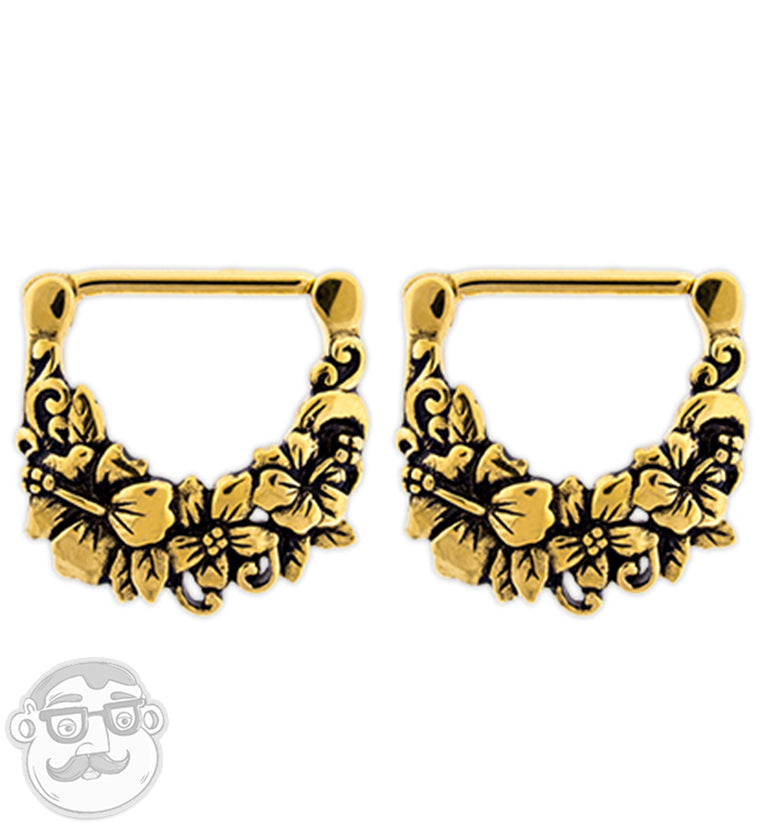 14G Gold PVD Hibiscus Nipple Clicker