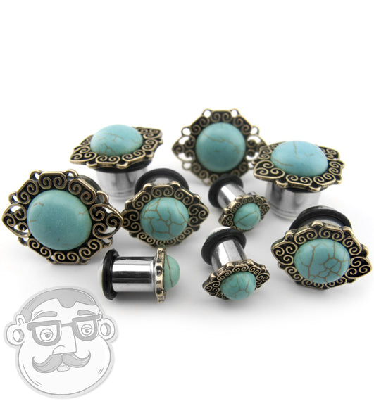 Turquiose Stone Cabochon Front Steel Plugs