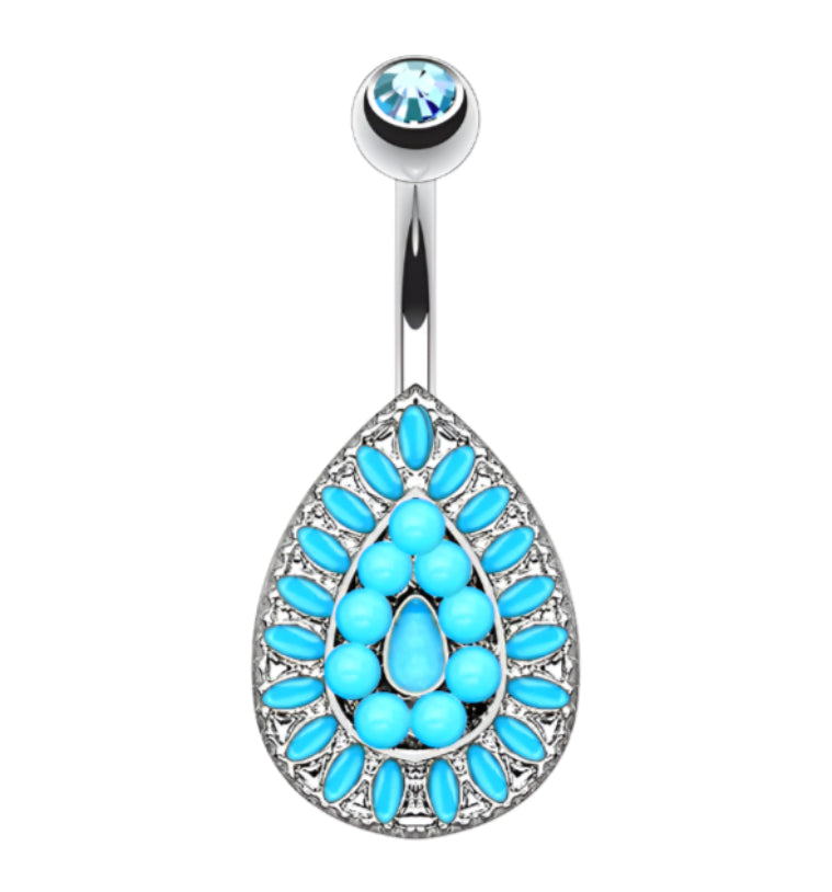 Turquoise Beaded Teardrop Belly Button Ring