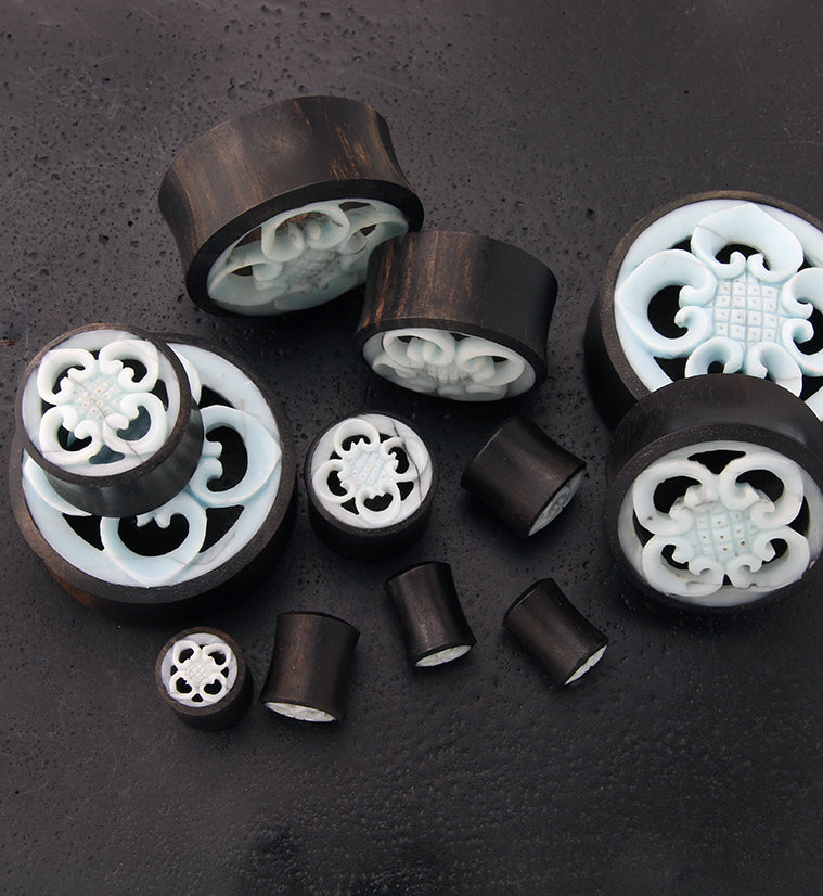 Blue Floral Carved Wooden Plugs