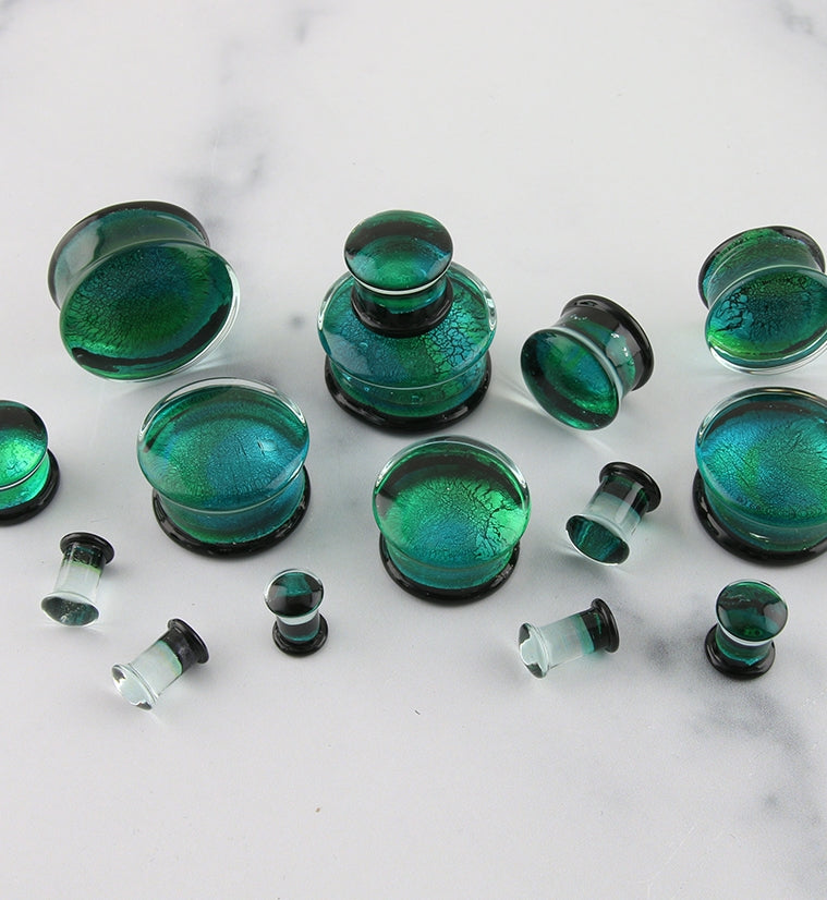 Turquoise Green Dichroic Glass Plugs