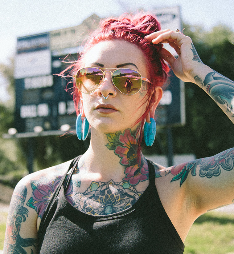 Turquoise Howlite Stone Keyhole Ear Weights