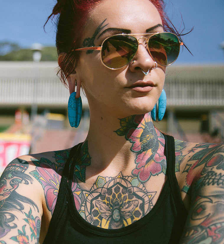 Turquoise Howlite Stone Keyhole Ear Weights